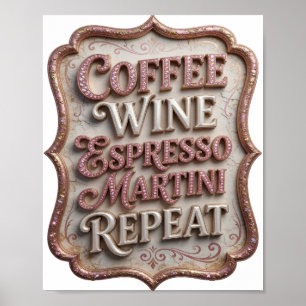 POSTER MARTINI RÉPÉTER CAFÉ VIN ARGENTÉ ESPRESSO