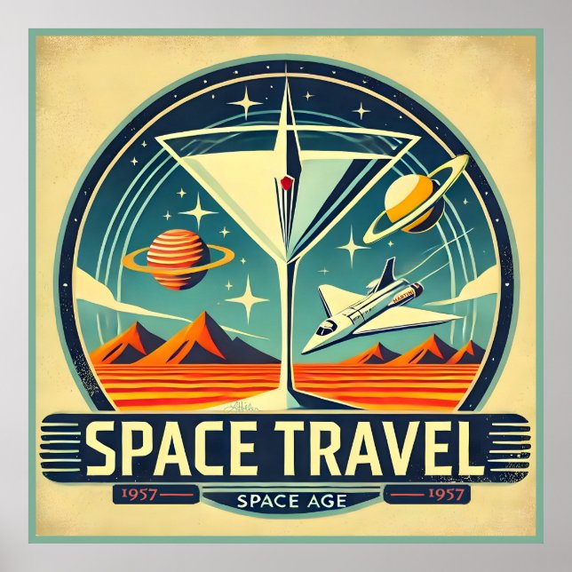 Poster Martini Space Travel 1957 New Worlds Logo (Devant)