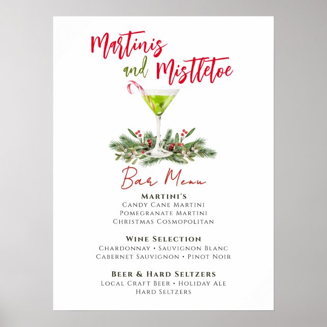 Poster Martinis and Mistletoe Holiday Party Bar Menu (Devant)