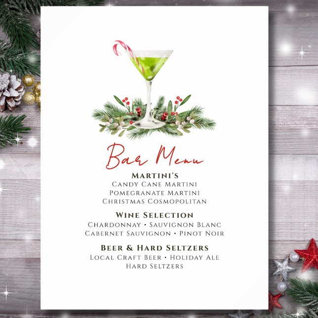 Poster Martinis and Mistletoe Holiday Party Bar Menu (Créateur téléchargé)