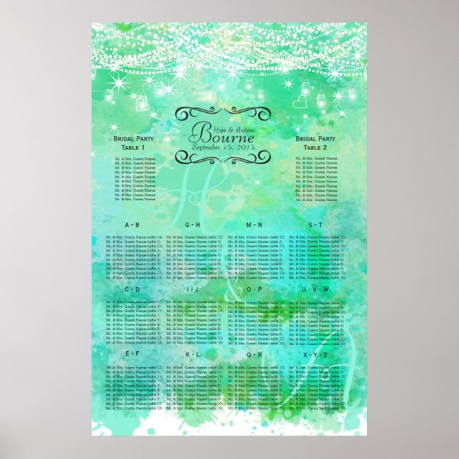 Poster Mason bleu Jar sous les étoiles SeatingChart (Devant)