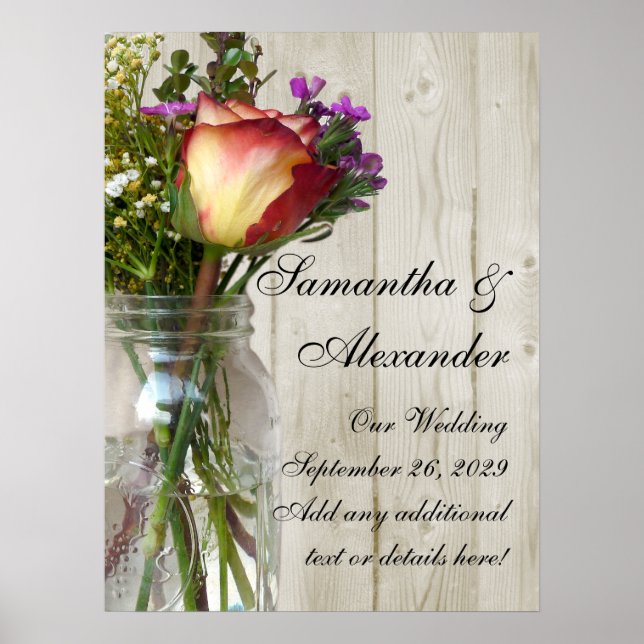 Poster Mason Jar avec Rose et Fleur sauvage (Devant)