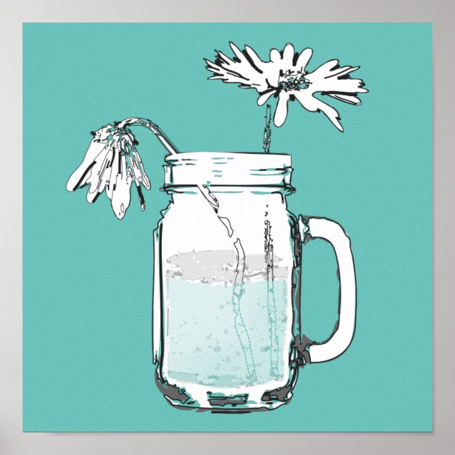 Poster mason jar daisies (Devant)