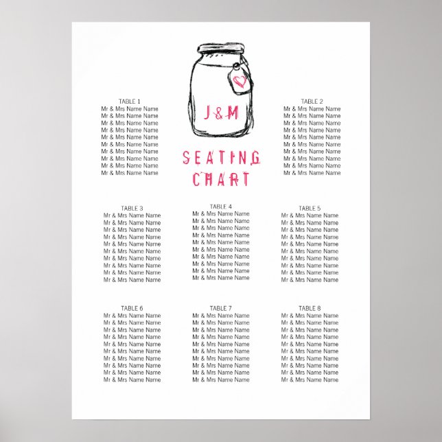 Poster Mason Jar & Pink Heart Mariage Sein Chart (Devant)