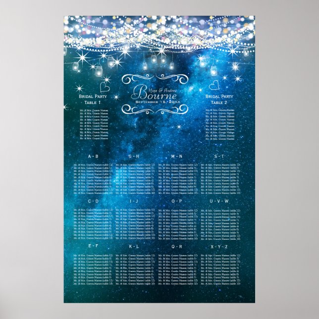 Poster Mason Jar Under the Stars Mariage Seating Chart (Devant)