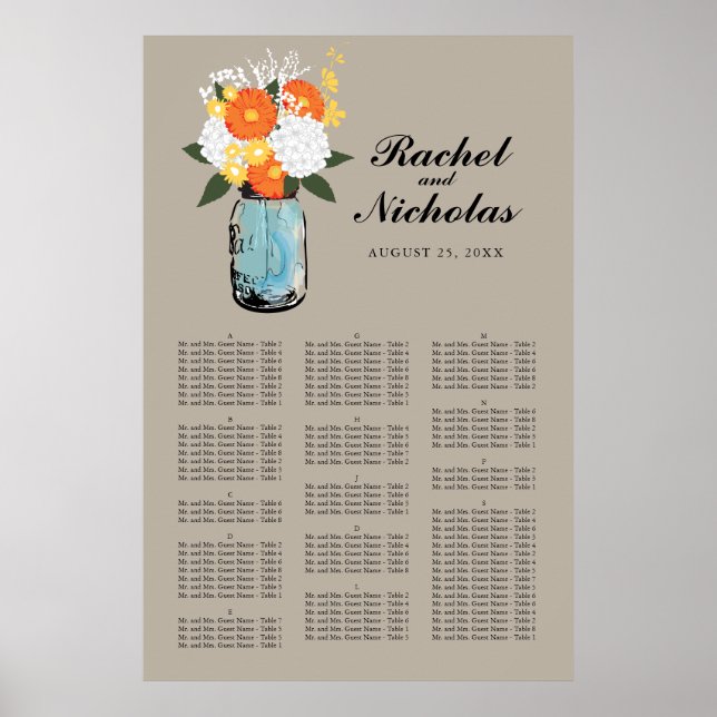 Poster Mason Jar White Daisies 24 x 36 Seating Chart (Devant)