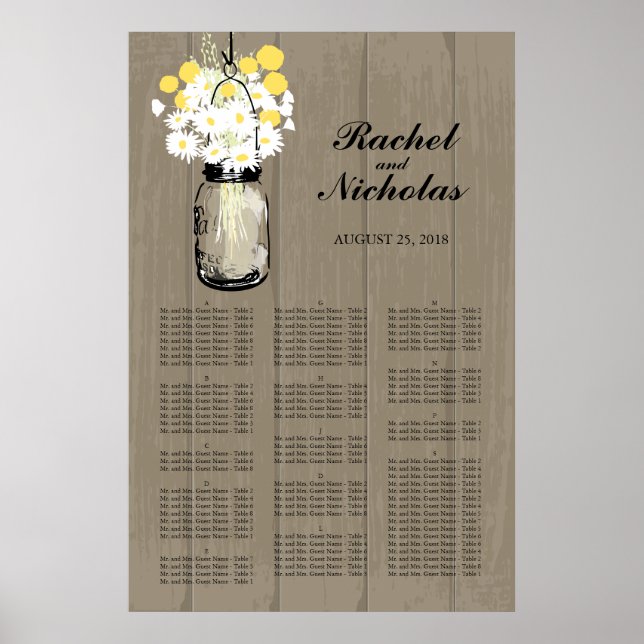Poster Mason Jar White Daisies 24 x 36 Seating Chart (Devant)