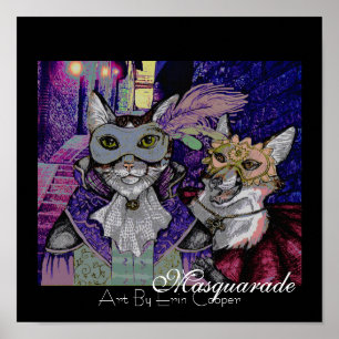 Poster Masquarade Chat, Art Couleur Imprimer Par Erin Coo