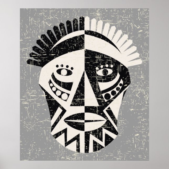 Poster Masque africain noir gris imprimé personnalisé pos (Devant)
