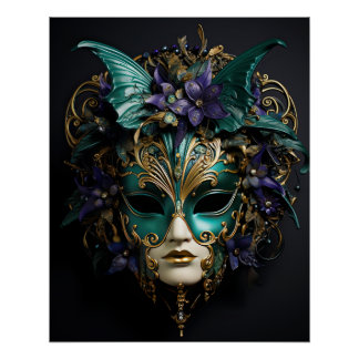 Poster Masque d'Aqua Violet Mascarade Masques Mardi Gras