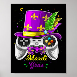 Poster Masque de bouffon de manette de jeu vidéo Mardi Gr