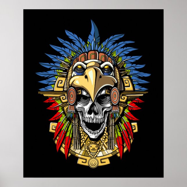 Poster Masque de guerrier indien autochtone du crâne d'ai (Devant)