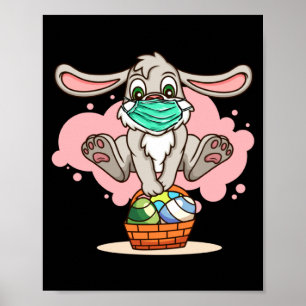 Poster Masque de lapin avec panier d'œufs de Pâques pour