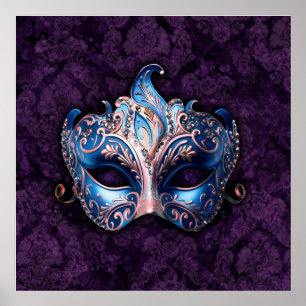 Poster Masque de masquerade bleu élégant