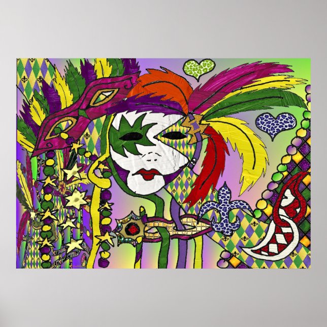 Poster Masque de plumes de Mardi Gras psychédélique (Devant)