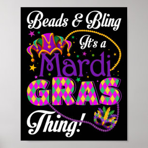 Poster Masque de plumes et de perles Mardi Gras et Bling