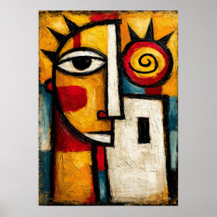 Poster Masque de soleil cubiste primitif géométrique abst