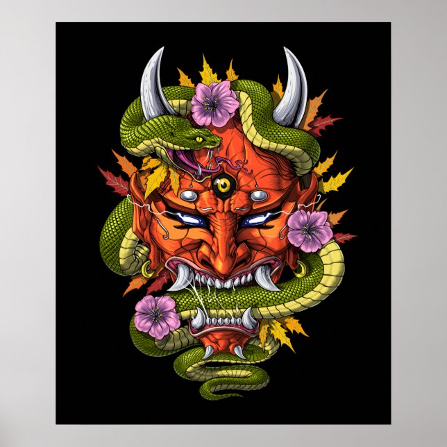 Poster Masque Démon Oni Japonais (Devant)
