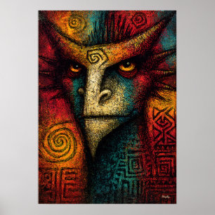 Poster Masque Esprit Primal Abstrait – Tribal expressionn