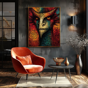 Poster Masque Esprit Primal Abstrait – Tribal expressionn