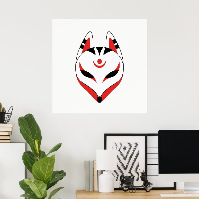 Poster Masque japonais Kitsune Fox (Bureau à domicile)