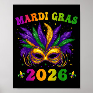 Poster Masque Mardi Gras 2026 HUGvyn Perles Colorées Nouv