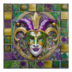 Poster Masque Mardi Gras Jester Vert Or