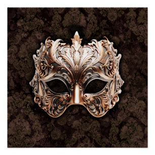 Poster Masque orné d'or et d'argent à feuillage élaboré