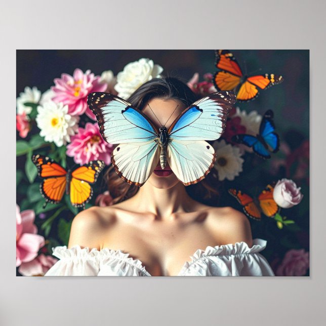 Poster Masque papillon avec entourage floral (Devant)