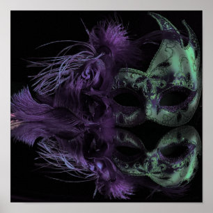 Poster Masque vert et violet magnifique Mardi Gras