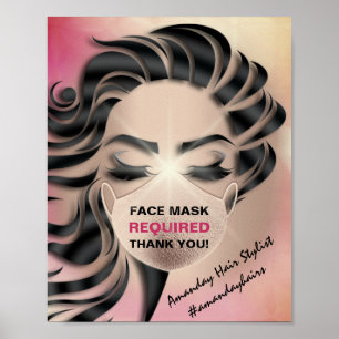 Poster Masque Visage Couvrant Les Cheveux De Rose Covid R