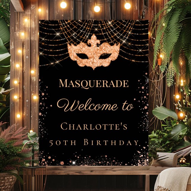 Poster Masquerade black gold glitter birthday party (Créateur téléchargé)