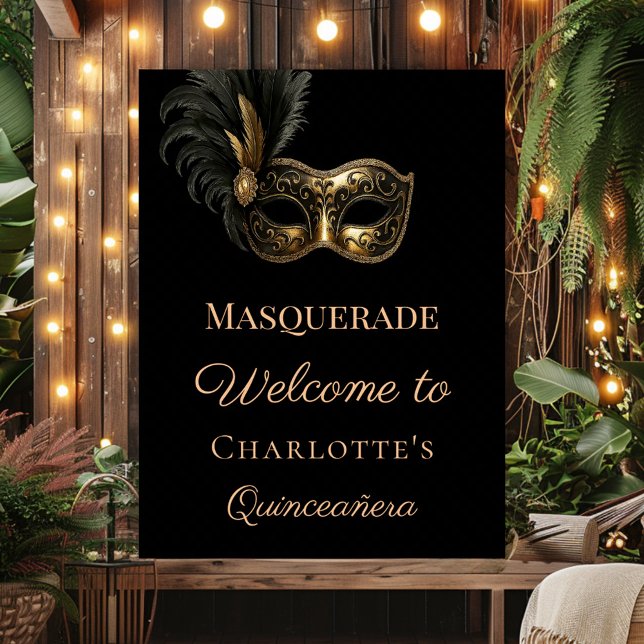 Poster Masquerade black gold Quinceanera welcome (Créateur téléchargé)