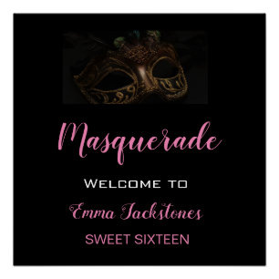 Poster Masquerade Black & Rose fête d'anniversaire