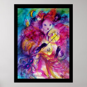 Poster MASQUERADE NIGHT Carnival Musician in Pink Costume