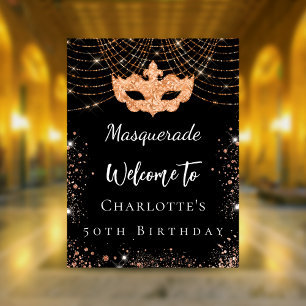 Poster Masquerade or noir bienvenue fête d'anniversaire