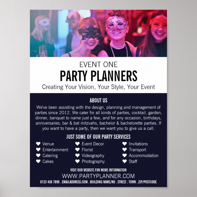 Poster Masquerade Party, Party Event Planner Publicité (Devant)