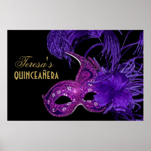 Poster Masquerade quinceañera anniversaire rose, masque v