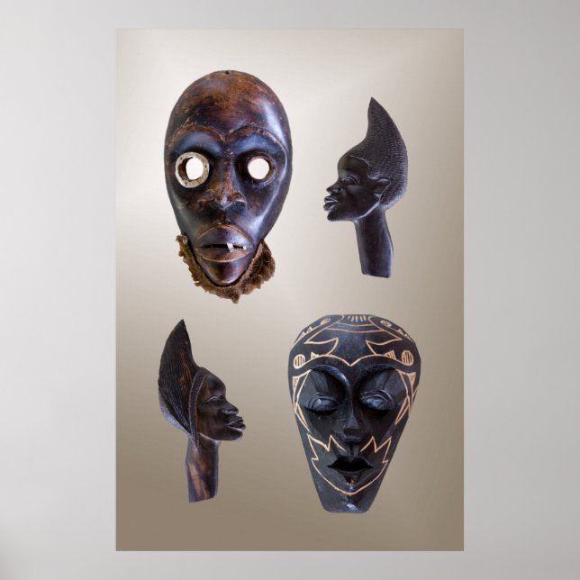 Poster Masques africains en bois (Devant)