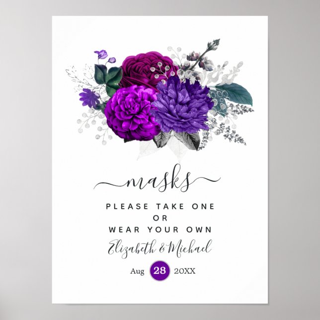 Poster Masques de visage de Mariage Royal violet et argen (Devant)