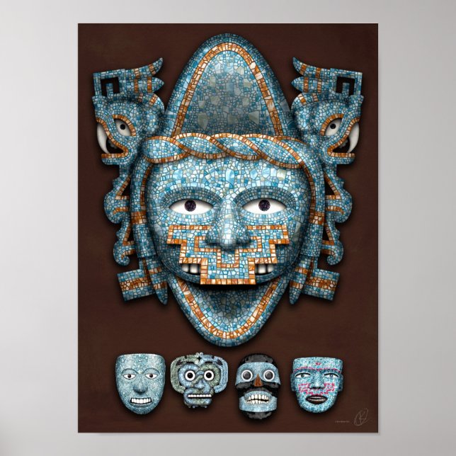 Poster Masques mosaïques Aztec (Devant)