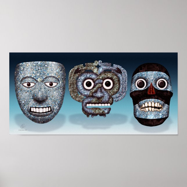 Poster Masques mosaïques Aztec (Devant)