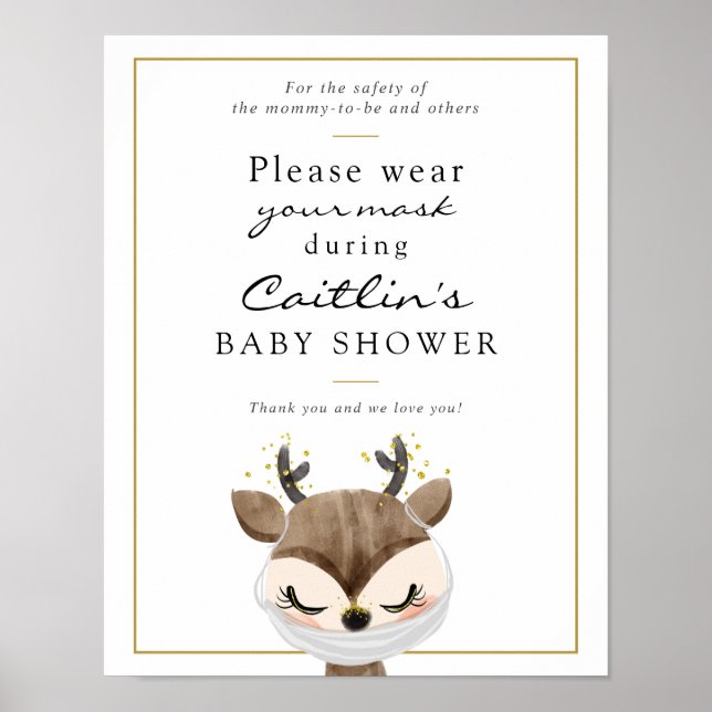 Poster Masques obligatoire Baby Woodland Deer Douche Sign (Devant)
