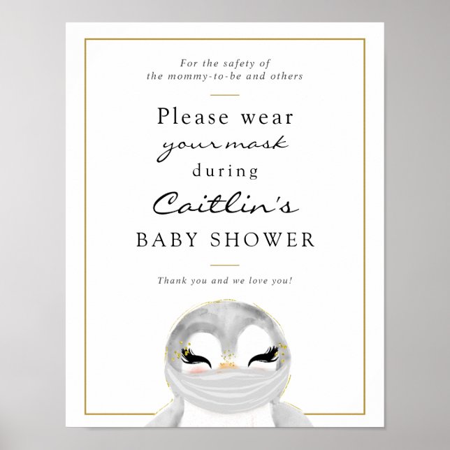 Poster Masques requis Baby shower de pingouin (Devant)