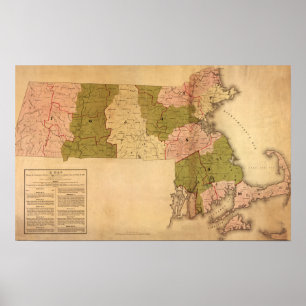Poster MassachusettsCarte panoramiqueMassachusetts