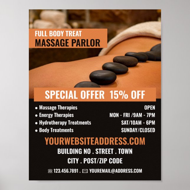 Poster Massage en pierre chaude, Massage Thérapie Parlant (Devant)