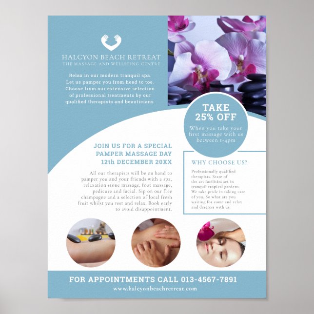 Poster massage spa centre de bien-être promo de traitemen (Devant)
