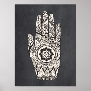 Poster Massage Thérapiste Henné Tatouage Main Lotus Art