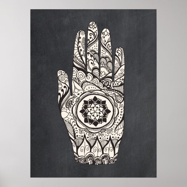 Poster Massage Thérapiste Henné Tatouage Main Lotus Art (Devant)