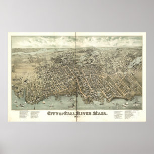 Poster Masse de la rivière Fall. Carte panoramique antiqu